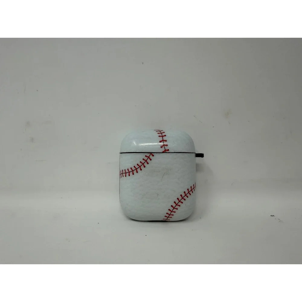 Apple AirPods 2nd Gen A2031 A1602 White with Baseball Stitching Silicone Case. E